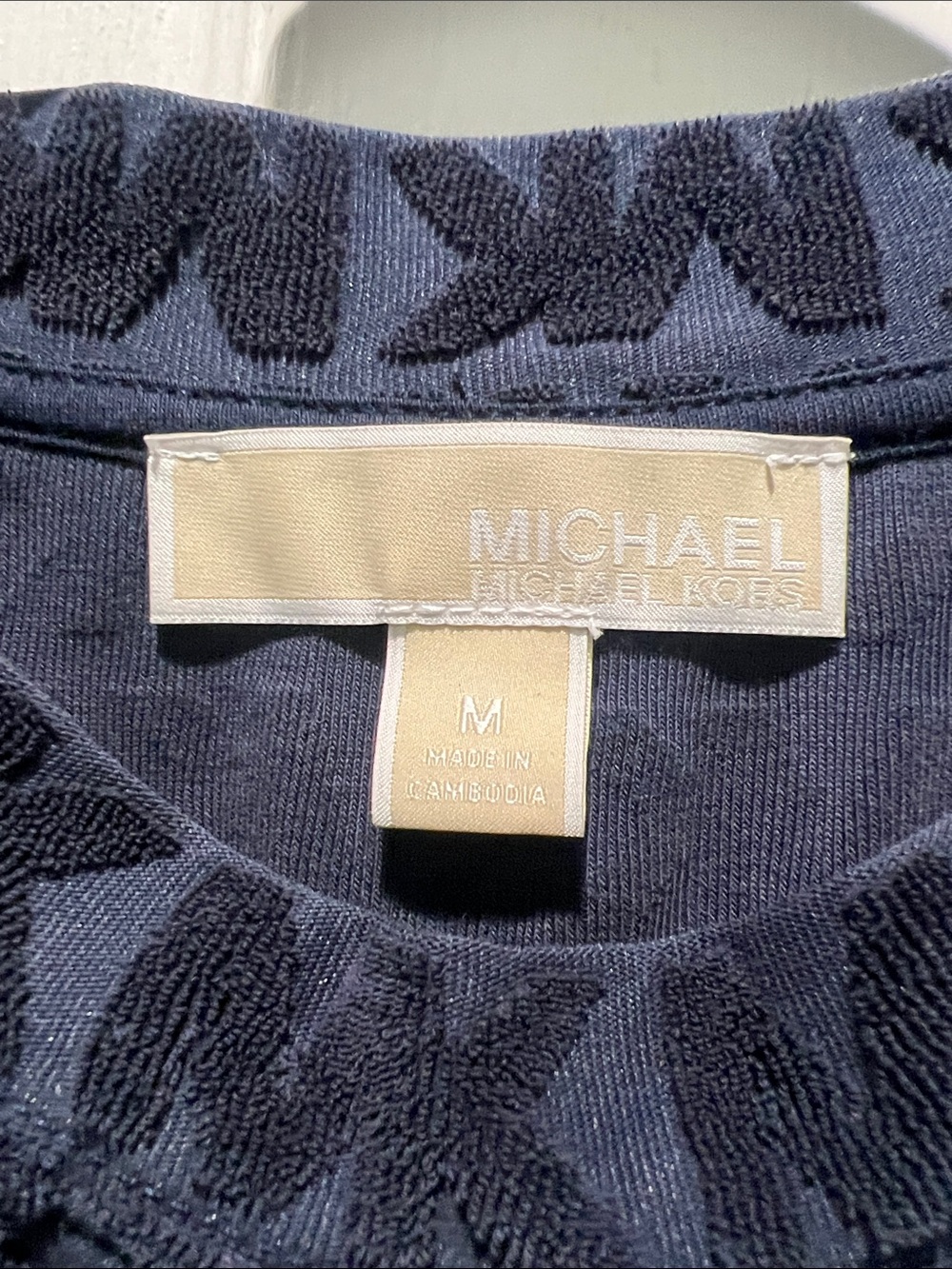 Michael Kors Navy Textured MK Logo Short Sleeve Pullover - Picture 2 of 6